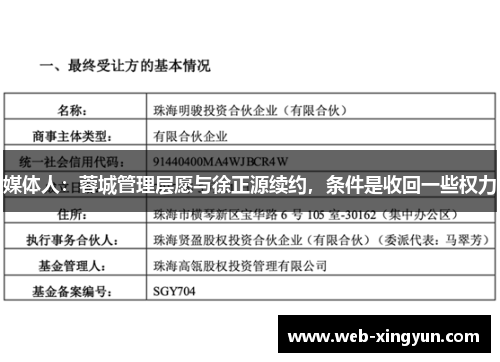 媒体人：蓉城管理层愿与徐正源续约，条件是收回一些权力