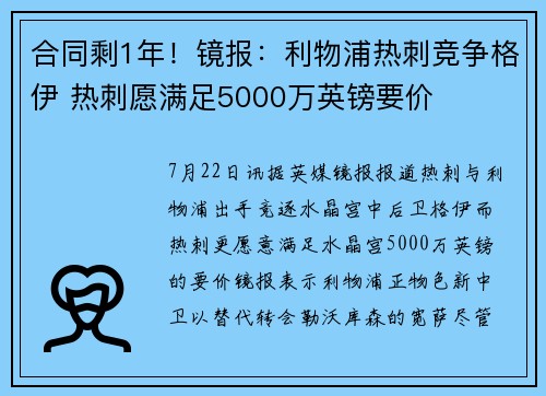 合同剩1年！镜报：利物浦热刺竞争格伊 热刺愿满足5000万英镑要价